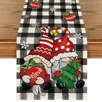 Artoid Mode Buffalo Plaid Gnome Bell Xmas Tree Christmas Table Runner, Seasonal Winter Kitchen Dining Table Decoration for Home Party Decor 13x72 Inch