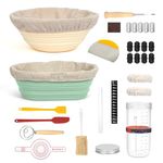 Complete Sourdough Bread Starter Kit, Glass Starter Jar Kit & Sourdough Bread Baking Supplies for Bread Baking, Bread Making Accessories and Tools, Proofing Basket Set