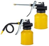 Junchi Metal Hand Pump Oil Can Tool, Pistol Oiler Can with 2 Spout Straight & Flexible - 250 ML. Capacity