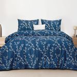 Exclusivo Mezcla 3-Piece Queen Comforter Set, Microfiber Bedding Down Alternative Comforter for All Seasons with 2 Pillow Shams, Floral Pattern, Navy