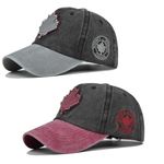 HAPEE Canada Baseball Cap,Adjustable,2 Pack,Canada Day Embroidered Maple Leaf Flag Golf Hat for Men Women Kids (Cotton, c-Wine Black)