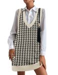 Hotouch Womens Chunky Sweater Vest Dress Trendy 2024 Pattern Knit Pullovers Dress V Neck Sleeveless Sweater Dress Checkered Vest, Black Houndstooth XL