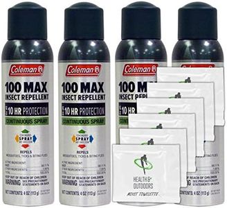 Coleman Max 100% Deet Insect Repellent - 4 oz Continuous Spray - Pack of 4 - w/ (6) Healthandoutdoor Hand Wipes