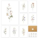 Blank Greet Cards, 32 Pack Blank Cards and Envelopes, Beautiful Blank Note Cards, Perfect Stationary Set For All Occasions, 8 Assorted Floral Designs, 4" x 6"