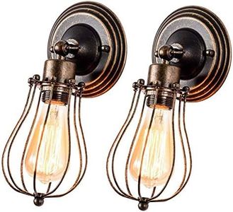 GLADFRESIT Vintage Wall Light, Industrial Lighting Adjustable Socket Rustic Sconces Wire Metal Cage Wall Lamp Indoor Home Retro Lights Fixture (Single Lamp-Base Painted with Oil Rubbed Bronze 2 Packs)