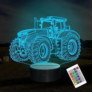 Attivolife Lampada da notte Illusion 3D per camion, Tractor 16 Illuminazione con ologramma dimmerabile che cambia colore, Smart Timer USB Charge Table Desk Decorazione camera da letto Regalo creativo