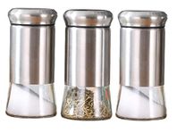 pepplo Salt and Pepper Shaker - Refillable Dispenser with Stainless Steel and Thick Clear Glass Bottom - Salt & Spice Containers for Home & Restaurant (3- Piece)