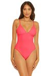 Becca by Rebecca Virtue Women's Standard Moon Ridge One Piece Swimsuit, Plunging V-Neckline, Bathing Suits, Grapefruit, S