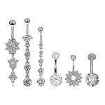 LEEQ 6 Pieces 14G Stainless Steel Belly Button Rings Dangle Belly Button Navel Rings for Women, 6 Styles