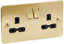 Knightsbridge FPR9000BB Flat Plate 13A 2G DP Switched Socket-Brushed Brass with Black Insert, 230 V