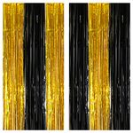 KatchOn, XtraLarge Black and Gold Streamers - 8x3.2 Feet, Pack of 2 | Black and Gold Fringe Curtain for Black and Gold Party Decorations | Black and Gold Backdrop, New Years Decorations 2025