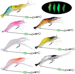 Cozlly 7 Pezzi Gambero Bionico Luminoso,Pesca Esca Artificiale Silicone,Esche da Pesca Luminose,Artificiale del gambero l'esca,Esche Morbide Bioniche,Colore Misto artificiale del gambero l'esca