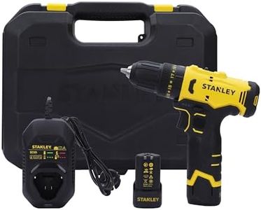 STANLEY SCH10D2K-IN(12 V)Brushed Cordless Hammer Drill Driver,2x2Ah Batteries&1.5A Charger,LED Light,Variable Speed Trigger Switch,Forward/Reverse Button,10mm Chuck,Clutch Setting 20+1,1 Year Warranty