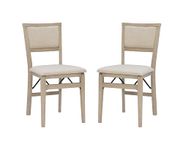 Linon Keira Wooden Folding Chair Upholstered Seat and Back Set of 2, Dining Height, Rustic Natural & Beige