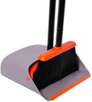 BirdRock Home Broom and Dustpan Set - Lobby Dust Pan - Orange and Grey Durable Set - Indoor or Outdoor - Sweep Combo Great for Kitchen, Home, Garage and Office - Clip On Self Cleaning Bristles