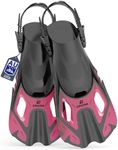 EMSINA Snorkel Fins Adjustable Buckles Open Heel Swim Flippers Travel Size Short Swim Fins for Snorkeling Diving Swimming Adult Men Womens & Kids(9PinkS/M)