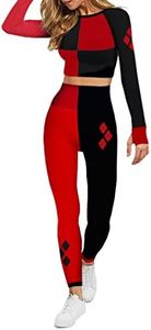 Harley Quinn Womens Cosplay Active Workout Outfits – Legging and Shirt 2PC Sets by MAXXIM Harley Quinn X-Small