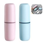 Portable Travel Toothbrush Cup Holder: Multi-Function Travel Cup Organizer Toothbrush Case Carrier for Bathroom School Business Trip Wash Gargle Cup Handy Toothpaste Container Storage Box 2 Blue Pink