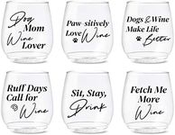 TOSSWARE POP 14oz Vino Wine & Dog Series, SET of 6, Recyclable, Unbreakable & Crystal Clear Plastic Wine Glasses