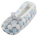 Atania Ladies Ballet Style Plush Slipper Socks Blue Dots M/L