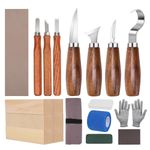 Wood Whittling Kit for Beginners, 24PCS Wood Carving Tools Kit, Includes 6PCS Basswood Carving Blocks and 7PCS Whittling Knife, Gloves,Tape, Roll Bag, Sharpener for Widdling Kit (24PCS)