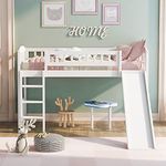 Merax Twin Size Loft Bed with Slide and Ladder, White