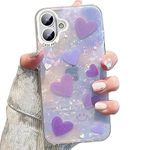 mobistyle Designed for iPhone 16 Plus Cover Cool Shining Shell Love Heart Pattern Design with TPU Edges Phone Back Cover Case for Girls & Women (Purple)