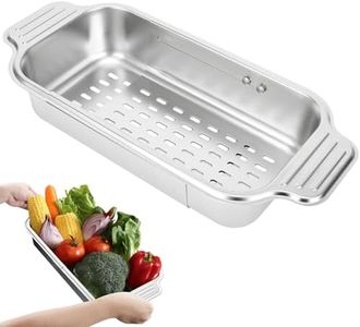ARNTY Passoire Evier, Tamis de Cuisine Inox Passoire Rétractable Egouttoir Evier Cuisine, Pour Laver Légumes et Fruits, Egoutter Pâtes Cuites et Plats Secs-Moyen