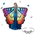 Kaket Butterfly Wings Adult Women with Mask, Womens Butterfly Wings Cape Fancy Dress Up, Butterfly Wings Shawl Adult for Halloween Christmas Party Cosplay Dancing (Style 2- Fluorescent Rainbow)