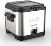 Hometronix Compact 1.5L Deep Fryer, Chip Pan Fat Fryer - 1000W with Adjustable Thermostat (70ºC-190ºC), Cool-Zone Tech, Stainless Steel, Easy Clean Viewing Window