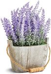 Juvale Artificial Lavender Flowers, Faux Fake Purple Plant in Rustic Wood Box for Indoor Farmhouse Home Decor