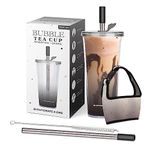 HYDRATE 2.ONE 700ml Iced Coffee Cup with Lids, Thick Straws & Cleaning Brush | Reusable Travel Tumbler for Bubble Tea, Boba, Smoothie, Milkshake or Any Drinks (Black)