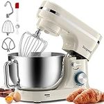 Vospeed Food Stand Mixer Dough Blender, 5 QT 1000W Electric Cake Mixer with Bowl, Beater, Hook, Whisk, Egg Separator & Silicone Spatula, Dishwasher Safe (White)