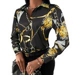 KCatsy Womens Chain Rope Print Pattern Button-Down Shirt Long Sleeve Business Casual Top Elegant Blouse A Chain Black XL 14