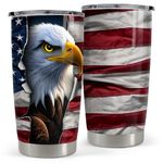 SANDJEST Eagle Tumbler 20oz Stainless Steel Insulated Coffee Travel Mug Cup American Flag Eagle Gifts for Men on Birthday Christmas