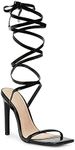 Ermonn Womens Strappy Lace Up Square Open Toe Stiletto Heeled Sandals High Black HeeIs Criss-Cross Summer Dress Wedding Size 7