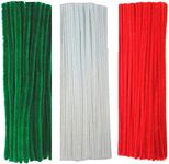 150Pcs Christmas Pipe Cleaners Craft Set Including 50Pcs Green Chenille Stems, 50Pcs White Chenille Stems, and 50Pcs Red Pipe Cleaners for DIY Crafts Christmas Decorations (150Pcs Red White Green)