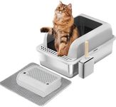 Stainless Steel Cat Litter Box with Lid, XL Large Litter Box for Large Cats, Enclosed Kitty Litter Pan with High Sides, Anti-Leakage & Non-Stick, Easy to Clean Included Scoop, Aisle and Mat Dark Gray