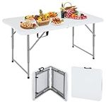 Folding Table 4FT Heavy-Duty Portable Camping Table Foldable Lightweight Table Plastic Dining Table Indoor Outdoor for Picnic Beach Kitchen Office BBQ,Wedding and Party,（White） 47''L x 24''W x 29''H