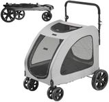 VEVOR Pet Stroller, 4 Wheels Dog Stroller Rotate with Brakes, 160lbs Weight Capacity, Puppy Stroller with Breathable Mesh Windows and Height-Adjustable Height, for Medium and Large Dogs, Dark Grey