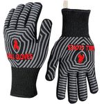 QUWIN BBQ Gloves, 1472℉ Extreme Heat Resistant, Silicone Non-Slip Oven Mitts, Kitchen Gloves for Grilling, Cooking, Baking-1 Pair  … (One Size Fits Most, Black)