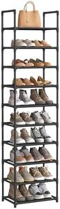 SONGMICS Shoe Rack, 10 Tier Shoe Shelf, Shoe Storage Organizer, Space-Saving, 11 x 17.7 x 68.1 Inches, Metal Frame, Non-Woven Fabric Shelves, for Entryway, Bedroom, Black ULSH010B02