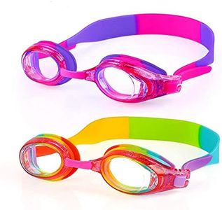 iToobe Swim Goggles, 2 Packs Anti-Fog Leak Proof Kids Swimming Goggles. 3D Tight Fit Design, Wide View Swim Glasses with Portable Case for Girls Children and Teens