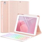 Keyboard Case for iPad 9th Generation -7 Color Backlit Wireless Detachable Keyboard Folio Cover with Pencil Holder for iPad 9th/8th/7th Gen 10.2 inch, Pro 10.5" & Air 3rd Gen - Pink