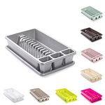 plastific Plastic Dish Drainer Plate Cutlery Rack Kitchen Sink Utensil Draining Cup Holder Cutlery Rack Cutlery and Utensils Holder (Rectangular 45 x 26 x 9cm) (Silver)