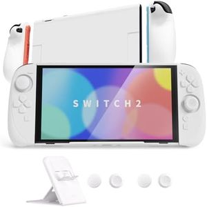 PlayVital Ranger Protective Case for Nintendo Switch 2 with Stand | Ergonomic Anti-Slip Silicone Grips, Dockable Hard Shell, 4 Thumbstick Caps | Quick-Release-Joycon Design Full-Body Cover, White