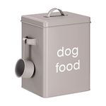 Navaris Dog Food Storage - Metal Container Bin for Pet Food with Portion Scoop for Storing Dry Food Biscuit Treats - Vintage Design Dog Food Bin