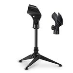 Moukey Desk Mic Stand Adjustable and Foldable Tabletop Desk Mic Stand, Portable Small Tripod Table Mic Stand with Microphone Clip for SM57 SM58 SM86 SM87 Blue Yeti Snowball ICE