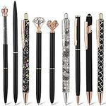 TIESOME 9 Pcs Ballpoint Pens, Metal Crystal Diamond Pen Liquid Sand Glitter Pen for Journaling Black Ink Pretty Cute Pens Fancy Pens Gifts for Women Girls School Wedding Office Supplies(Black)