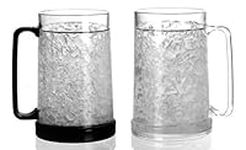 BC Inter Double Wall Gel Frosty Freezer Ice Mugs Clear 16oz Set of 2 (Black and white)